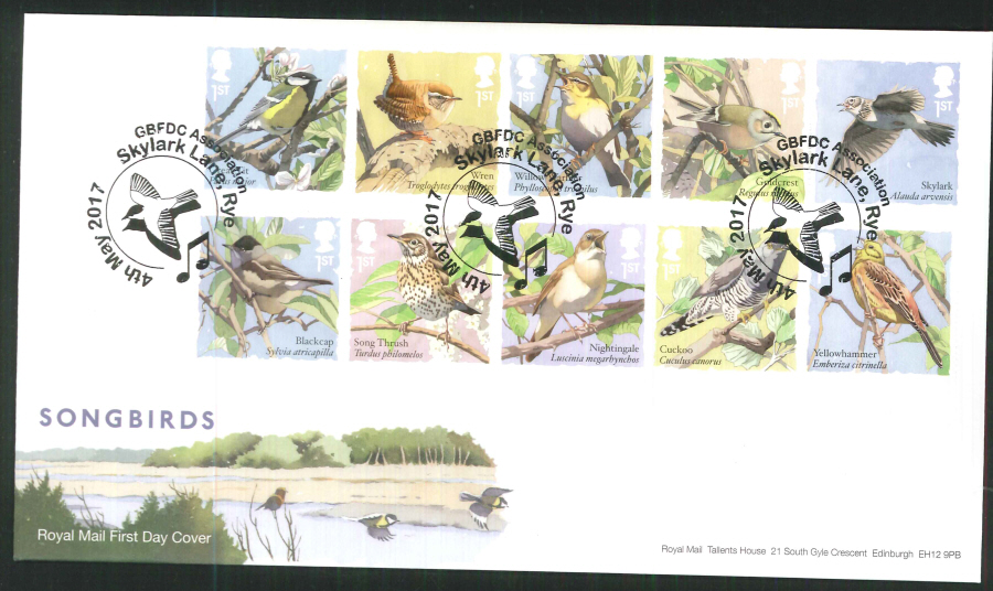 2017 - First Day Cover "Songbirds" - Skylark Lane, Rye Postmark